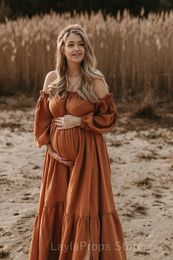 Maternity Dresses Off Shoulder Women's Boho Dresses Maternity Gown Fotoshoot One Size Maxi Pregnancy Muslin Vintage Baby Shower Poshoot Session 230428