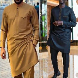 Men's Tracksuits Elegant 2 Piece Sets Mens Outfit Long Seeves With Pockets Top Pants Ethnic Style Casual Traditional Outfits Men Suit Wear M-4XL 231128