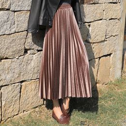 Skirts Pleated Long Skirt Women Fall Winter Korean Velvet High Waist Casual Loose Office Lady Clothes Bottoms Plus Size Midi Skirt 230428