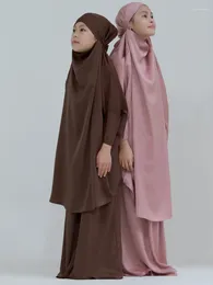 Ethnic Clothing Satin Khimar Abaya For Kids Girl Jilbab Skirt Set Islamic Ramadan Muslim Child Women Prayer Garment Dubai Turkey Niqab