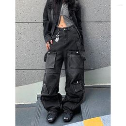 Women's Jeans Black Vibe Vintage Cargo Fashion Pocket High Waist Straight Pants Street Baggy Mopping Denim Trouser Ladies W