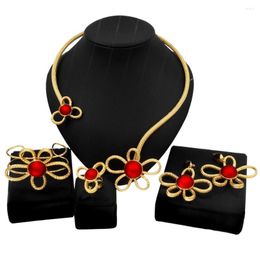 Necklace Earrings Set For Women Dubai 24K Gold Plated Flower Ring African Wedding Party Jewellery Accessories Gifts Hhigh Quality