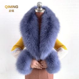 Scarves Winter Natural Real Fox Fur Collar Fur Scarf Women Luxury Men Coat Jacket Fur Shawl Fur Cuff Set Warmer Fur Shawls Wraps Scarves 231128