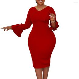 Ethnic Clothing African Dresses For Women 2023 Summer Elegant Sexy Flare Sleeve Red Orange Green High Waist Bodycon Dress Robe Clothes