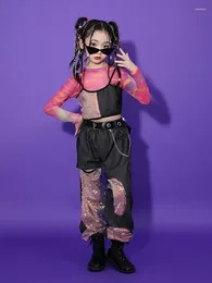 Stage Wear 2023 Girls Jazz Dance Clothes Pink Sequins Tops Pants Kids Hip Hop Performance Costume Concert Festival BL10395