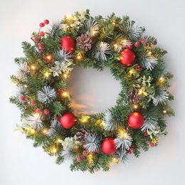 Decorative Flowers Christmas Glowing Pinecone Wreath With LED Lights Lighting Rattan Festival Theme Party Year Decor Props