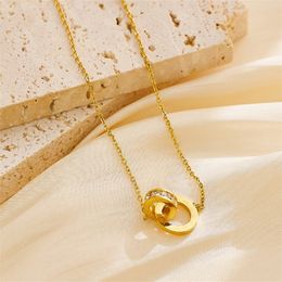 Luxury Fashion Necklace Designer Jewelry party Sterling Silver double rings diamond pendant Rose Gold necklaces for women fancy dress long chain jewellery gif