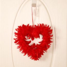 Decorative Flowers Wedding Garland Artificial Red Ring Plastic Model Feather Wreath Heart-shaped Single Gift Pendant Valentine's Day