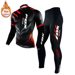 Cycling Jersey Sets Men Winter Thermal Fleece Bicycle Mtb FOX RIDE RACING Clothing Set Road Bike Long Pants Kit Tenue Cyclisme Hiver 231127