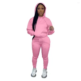 Women's Two Piece Pants Fleece Lining Tops Set Autumn Winter Hooded Drawstring Sweatshirt Elastic Waist Casual Outfit