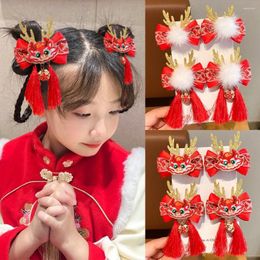 Hair Accessories Tassel Children Red Hairpin Sweet Bow Plush Hanfu Sticks Baby Headwear Tang Suit Clip Ancient Style Girls