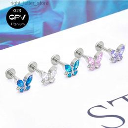 Stud G23 Titanium Butterfly Ear Stud Inset Horse Eye Zircon Fashion Women's Banquet Ear Bone Stud Lip Stud Piercing Jewellery YQ231128