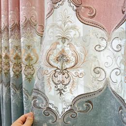 Curtain European Style Grey Pink Two-color Stitching Hollow Embroidered Curtains For Living Room Bedroom Dining Villa Luxury Custom Size