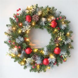 Decorative Flowers Christmas Wreath 15.7in Artificial Pinecone Red Berry Garland Hanging Ornaments Front Door Wall Decorations Xmas Tree