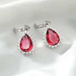 Stud Earrings Style Fashion Droplet Shaped Imitation Red Tourmaline Jewel Colour Ear Buckle Female