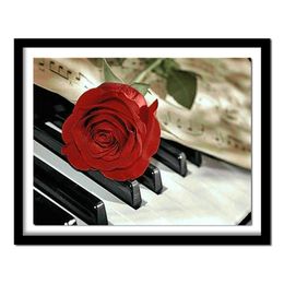 Stitch Craft Needlework Diy Crafts Piano Rose Diamond Painting Music Flowers Diamond Embroidery Full Round Diamond Picture