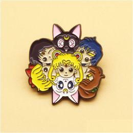 Cartoon Accessories Sailor Moon Spinning Enamel Pin Cute Anime Badge For Best Friend Brooch Gift Fashion Jewelry Drop Delivery Baby Ki Dhxfr