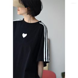 Women's T Shirts MICOCO T1881C Korean Version Of Love Printed Side Piece Loose Medium Length Round Neck Short Sleeve T-shirt