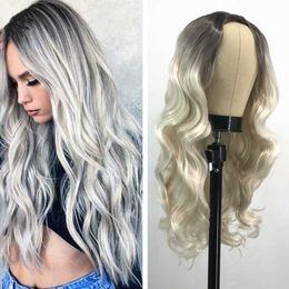 Synthetic Wigs Wig Centre Split Large Wave Long Curly Hair Ffy Dyed Style Long Hair Fashionable Synthetic Fibre Wig Cover