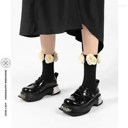 Dress Shoes Platform Loafers British College Style Thick Sole Black Round Toe Single Women Luxury Designer Brand Pumps
