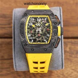 Designer Ri mlies Luxury watchs Rm011 Net Hollow Red Fibre Watch All Carbon Fm Silicone Multifunctional Mens 7750 automatics Timing Machine