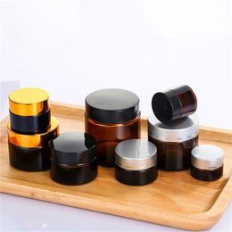 5g 10g 15g 20g 30g 50g Amber Brown Glass Bottle Face Cream Jar Refillable Bottles Cosmetic Makeup Storage Container Pot with Gold Silve Aoil