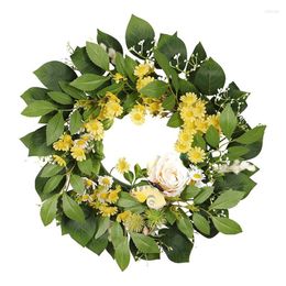 Decorative Flowers Artificial Green Leaves Spring Wreath Front Door Simulation Garland Chamomile Rose Eucalyptus For Home Party Decor