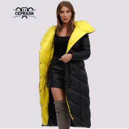 Parkas CEPRASK New Women's Down Jacket Winter Parkas Outwear Hooded Female Quilted Coat Long Large Size Warm Cotton Classic Clothing