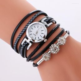Wristwatches Wholesale Women Big Rhinestone Watches Long Wrap Leather Wrist Lady Quartz