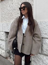 Women's Jackets Elegant Straight Cut Wool Jacket Women Fashion V Neck Single Breasted Short Coat Autumn Chic Lady Office Street Outerwear 231128