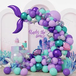 Other Event Party Supplies Purple Mermaid Tail Happy Birthday Party Decoration Kit Girl Balloon Wedding Oh Baby Shower Latex Balloons Garland Globos 231127