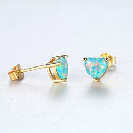 Europe Retro Heart Opal S925 Silver Stud Earrings Jewellery Fashion Women Plated 18k Gold Exquisite Earrings for Women Wedding Party Valentine's Day Christmas Gift SPC