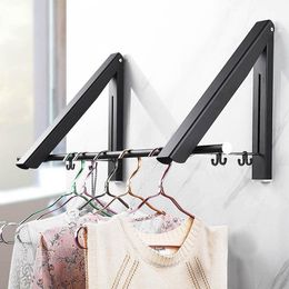 Organization Folding Clothes Hanger Household Retractable Drying Rack Wall Mounted Bathroom Clothes Hanger Portable Invisible Clothes Rail