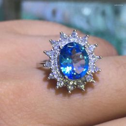 Cluster Rings Topaz Ring Simple Natural S925 Sterling Silver London Blue Gemstone Birthstone Engagement Gift