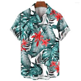 Men's Casual Shirts Hawaiian And Blouses 3d Leaf Print Short Sleeve Summer Oversized Clothing Holiday Style Tees Man Tops