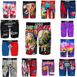 Großhandel Designer Logo Männer Boxer Flat Underpants Shark Serie Gedrucktes Sport atmungsaktives Eis Silk Schnelltrocknen eng Unterwäsche S-XXXL