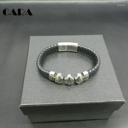 Bangle CARA Top Quality Genuine Leather Braided Bracelet Men Stainless Steel Leopard With Magnetic Buckle Clasp CARA0053