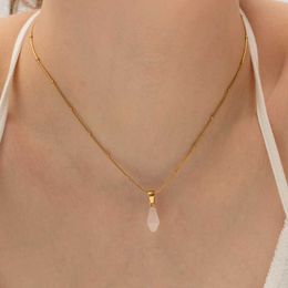 Pendant Necklaces Dome Cameras ALLNEWME Handmade Colourful Natural Stone Pendant Necklaces for Women 18K Gold PVD Plated Stainless Steel Necklace Wa AA230428