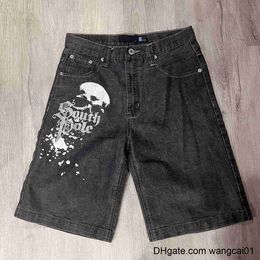 wangcai01 Men's Shorts Y2k Hip Hop Vintage Punk Rock Gym Shorts Summer Fashion Casual Denim Shorts Loose Knee ngth Pants Men Clothing