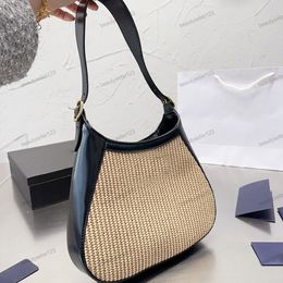 Crossbody Bucket Bag Shoulder Tote Bag Women Straw Handbag Purse Plain Triangle Hardware Fashion Letters Adjustable Belt Strap Large Capacity Handbags