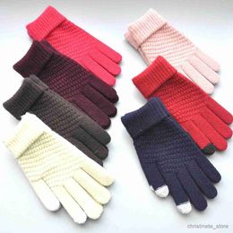 Children's Mittens Winter Plush Warm Gloves For Men Women Student New Solid Patchwork Touch Screen Knitted Mittens Outdoor Cycling Skiing Gloves