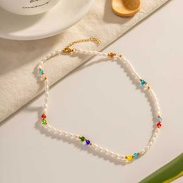 Pendant Necklaces Dome Cameras ALLNEWME Sweet Candy Color Crystal Freshwater Pearl Strand Beaded Necklaces for Women 18K Gold PVD Plated Stainless Stee AA230428