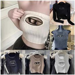 Women's T-Shirt Designer Deisel Women Spicy Girl Metal Hollow Knitted Sleeveless Tank Top 2023 Spring New Sexy Short Small Female Disel y2