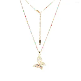 Pendant Necklaces Colour Shiny Zircon Butterfly Hollow Out Flower Necklace Female Stainless Steel Enamel Clavicle Chain Choker Jewellery Gift