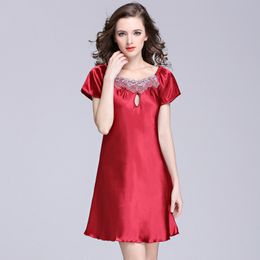 Sexy Pyjamas Women Sexy Nightwear Satin Nightshirts Silk Sleepwear Short Sleeve Sleepshirts Pink Nightdress Pius Size Night Wear Dress Gown 230428