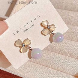 Stud 2024 New Fashion Korean Hanging Bowknot Pearl Earrings For Women Elegant Crystal Flower Long Tassel Drop Earring Ladies Jewellery YQ231128