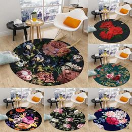 Carpets Rose Flower Series Round Carpet Children's Rug Area Rug Round Rugs Floor Mat for Bedroom Living Room Chair Non-slip Floral Rug