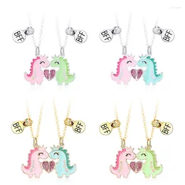 Pendant Necklaces 2Pcs/Set Cartoon Crown Heart Dinosaur Friends Necklace Chain BFF Friendship Jewellery Gifts For Kids