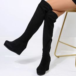 Boots Female Shoes High Boots Wedges Platfrom Over Knee Winter Round Toe Heels Very High Heel Comfortable and Elegant Women's Fashion 231128