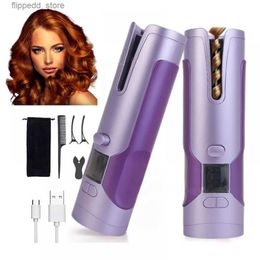 Curling Irons Automatic Hair Curler Wireless Rotating Curling Iron LCD Screen Ceramic Heating Wave Curling Tongs Portable Curler Styler Tools Q231128